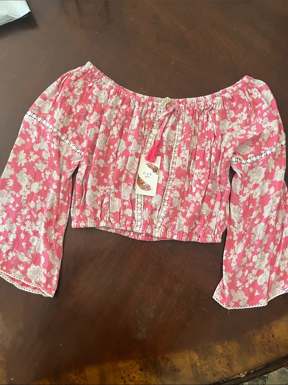 C&Y Pink Floral Off-Shoulder Crop Top